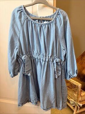 Zara Light Blue Denim-Look Girls' Dress with Waist Cinch
